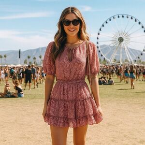 Buddy Love Red Midi Dress XS Ruffle Flowy Cinched Waist Country Concert Festival